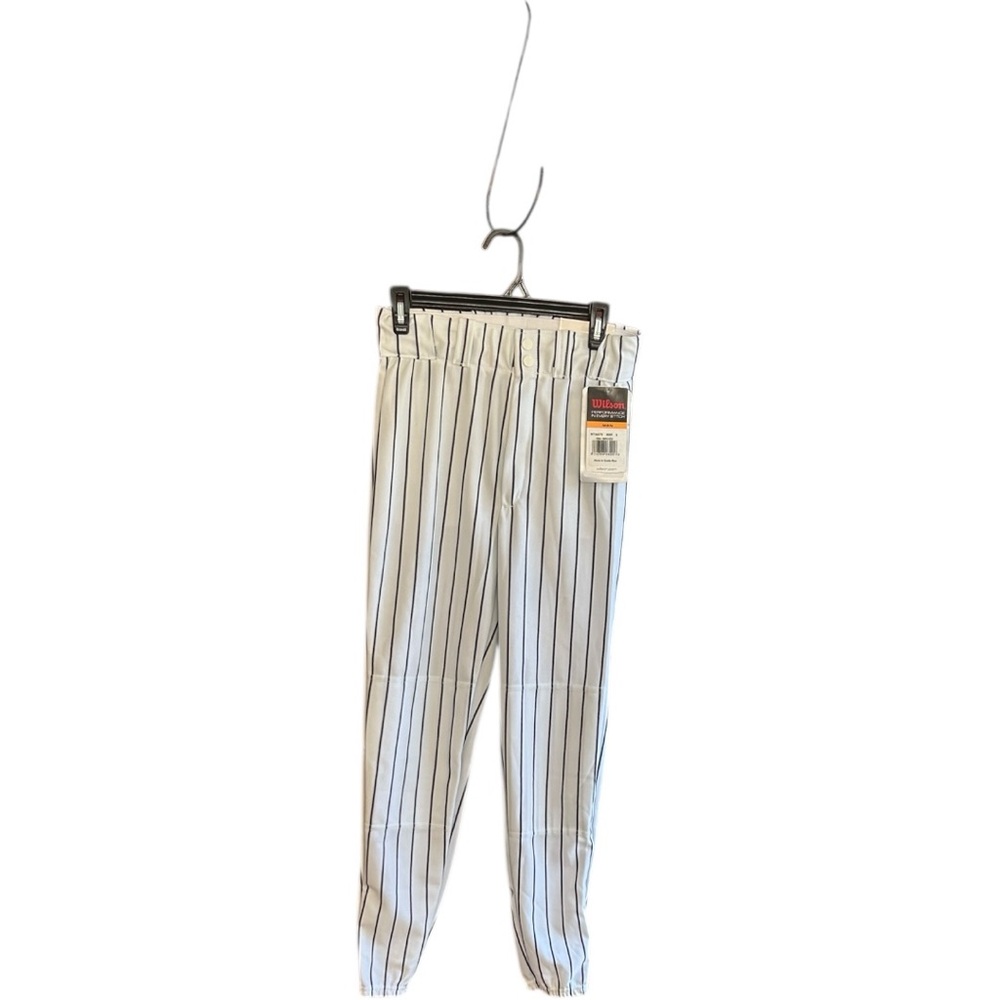 NWT Wilson PERFORMANCE IN EVERY STITCH white with blue stripes baseball pants  S